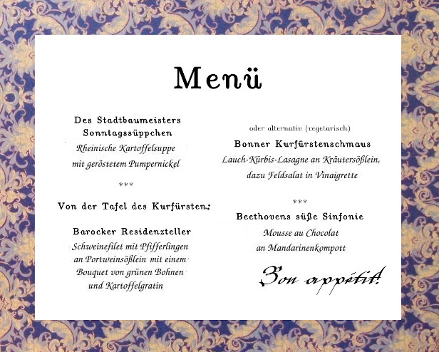 Festliche Speisekarte zur Stadtrevue